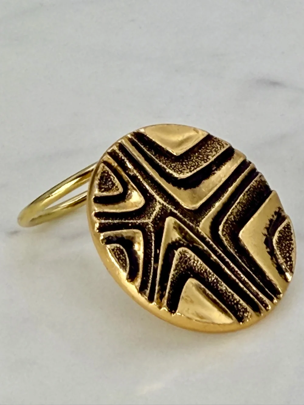 Vintage Scarf Clip Signed West Germany Gold Geometric MCM Brutalist Round Mod